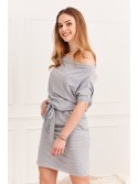 Rochie gri deschis cu cravate 9978 - Magazin online - Boutique